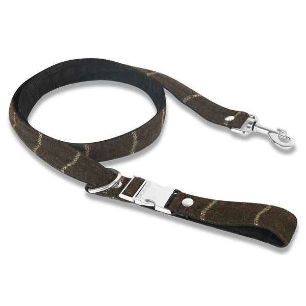 Tweed Dog Lead in Oak Brown & White Hash