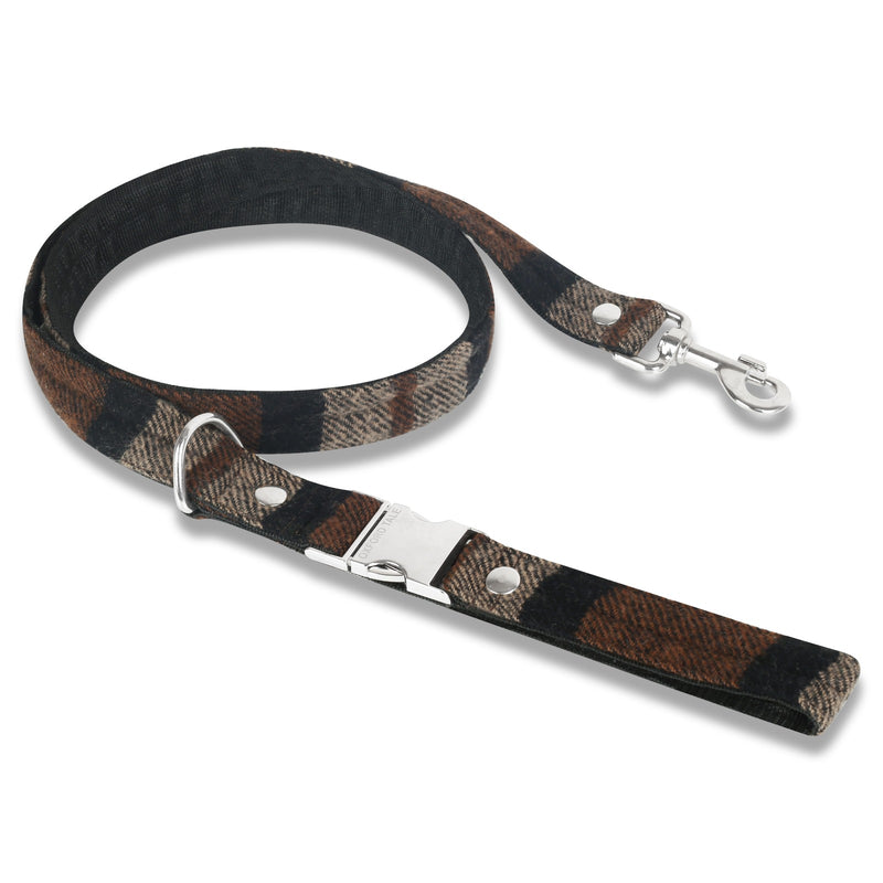 Tweed Dog Lead in Checkered Brown