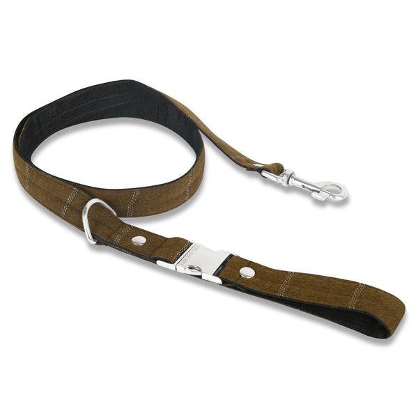 Tweed Dog Lead in Brown & Hash White