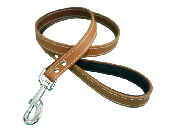 Cappuccino Leather lead - White stitched