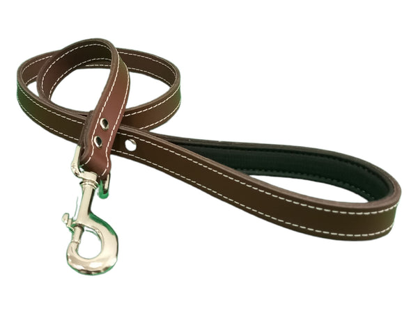 Dark Oak Leather lead - White stitched