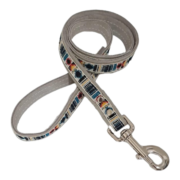 Mosaic White Leather dog lead