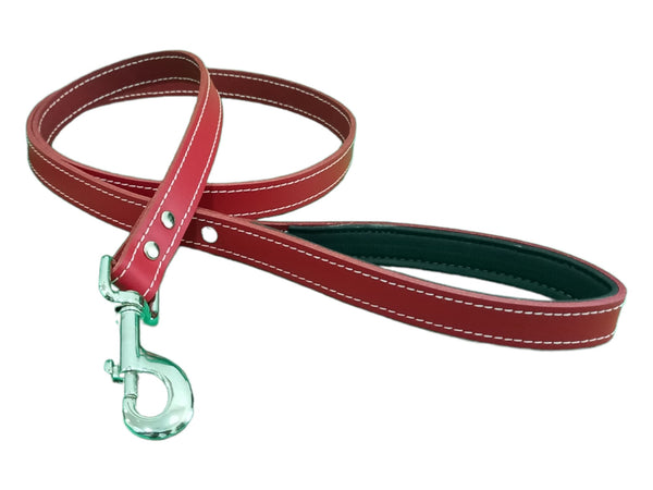 Italian Red Leather lead - White stitched